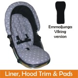 Matching Liner, Hood Trim & Harness Pads Package to fit Emmaljunga Viking Pushchairs - Silver Star Design